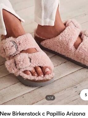 Papillio Arizona Soft Pink Shearling Buckle Sandals